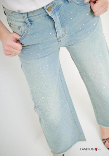 Jeans in Cotone con bottoni con strass con zip con tasche - ph 3