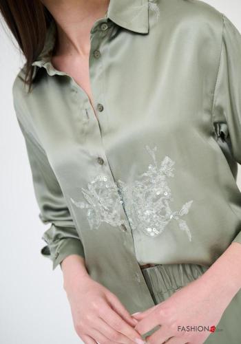 Chemise manches longues à collet à broderie à paillettes à boutons - ph 2