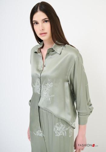 Chemise manches longues à collet à broderie à paillettes à boutons - ph 3