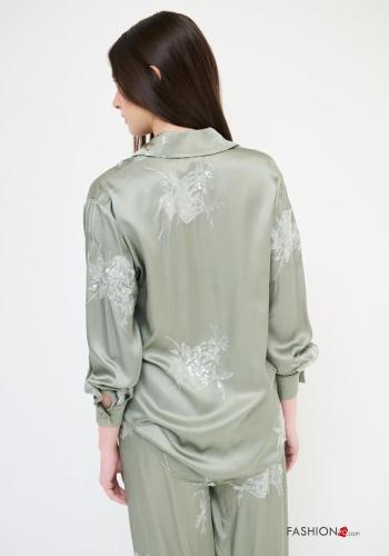Chemise manches longues à collet à broderie à paillettes à boutons - ph 4