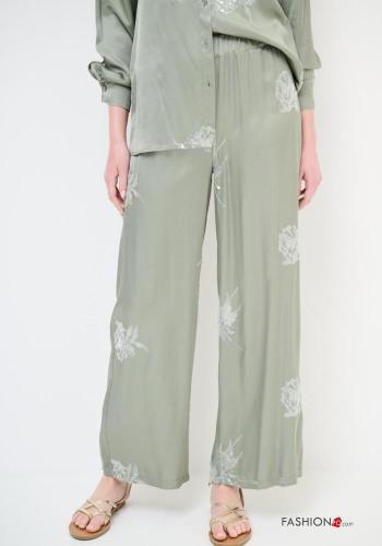 Pantalone wide leg Fantasia ricamata con paillettes con elastico - ph 2