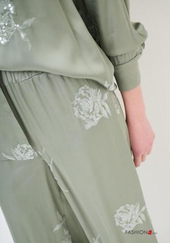Pantalone wide leg Fantasia ricamata con paillettes con elastico - ph 3