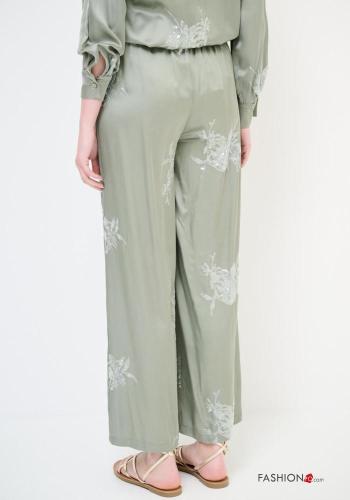 Pantalone wide leg Fantasia ricamata con paillettes con elastico - ph 4