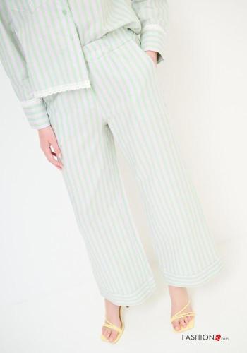 Pantalon en Coton wide leg Imprimé à rayures avec poches avec élastique - ph 2
