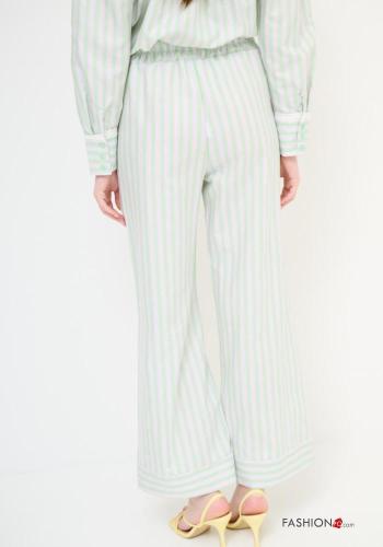 Pantalon en Coton wide leg Imprimé à rayures avec poches avec élastique - ph 3