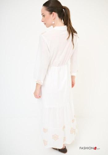 Abito in Cotone maniche lunghe Fantasia ricamata con balze scollo a V - ph 3