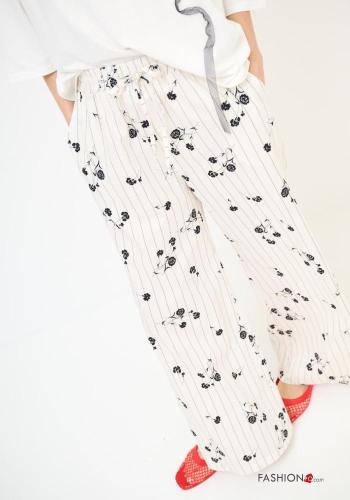 Pantalone in Cotone wide leg Fantasia stampata con tasche con elastico - ph 2