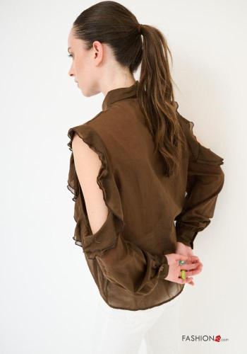 Camicia in Cotone maniche volant con colletto con balze con bottoni - ph 3