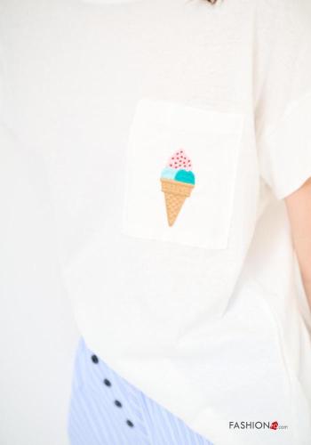 T-shirt in Cotone maniche corte girocollo Fantasia ricamata - ph 2
