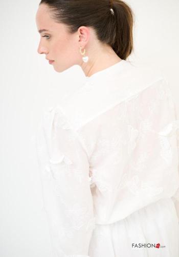 Blusa in Cotone girocollo pizzo maniche lunghe Fantasia ricamata con fiocco - ph 3