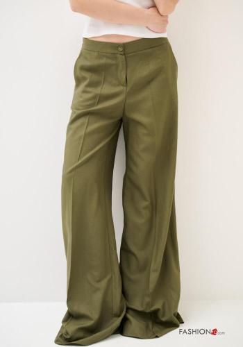 Calças em Linho cintura descida wide leg longo com elástico com fecho com bolsos com botões - ph 2