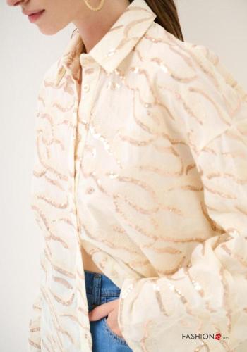 Chemise en Coton manches longues à collet à paillettes à boutons - ph 2