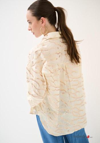 Chemise en Coton manches longues à collet à paillettes à boutons - ph 4