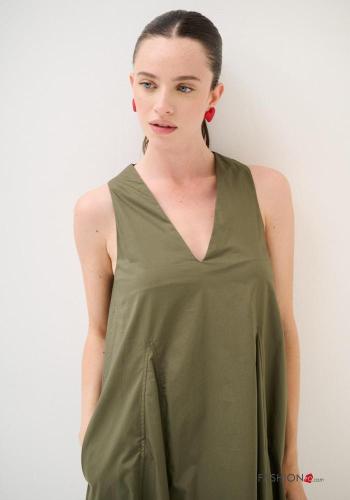 Abito in Cotone oversize senza maniche con tasche scollo a V - ph 2