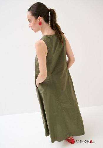 Abito in Cotone oversize senza maniche con tasche scollo a V - ph 3