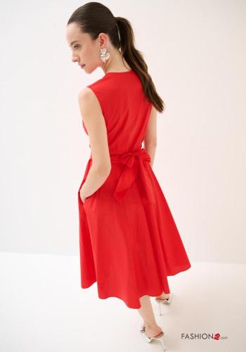 Vestido de Algodón sin mangas con cuello en v con cinturón de tela - ph 3