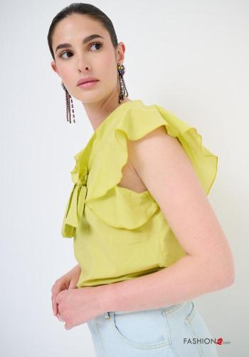 Blusa in Cotone maniche corte maniche volant con fiocco - ph 2