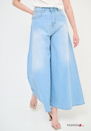 Jeans in Cotone wide leg denim vita alta con tasche con bottoni con zip - ph 2