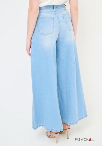Jeans in Cotone wide leg denim vita alta con tasche con bottoni con zip - ph 3