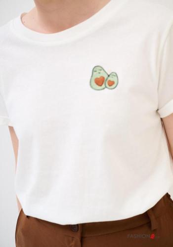 T-shirt in Cotone maniche corte girocollo Fantasia ricamata - ph 2