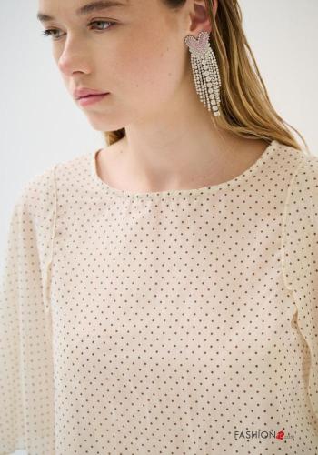 Blusa in Cotone maniche volant girocollo Fantasia pois maniche a tre quarti - ph 2