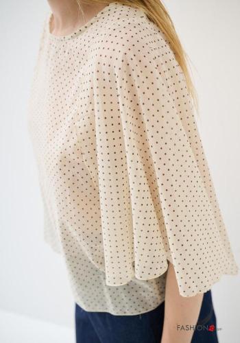 Blusa in Cotone maniche volant girocollo Fantasia pois maniche a tre quarti - ph 3
