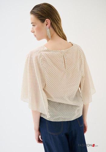 Blusa in Cotone maniche volant girocollo Fantasia pois maniche a tre quarti - ph 4