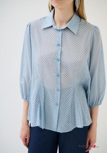 Camisa de Algodón manga larga con cuello Estampado de lunares con botones - ph 2