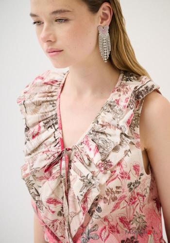 Top in Cotone senza maniche Fantasia floreale con balze scollo a V - ph 2