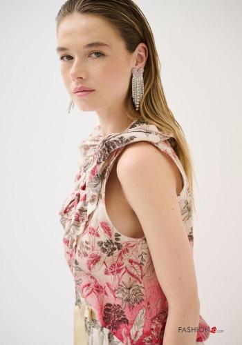 Top in Cotone senza maniche Fantasia floreale con balze scollo a V - ph 3