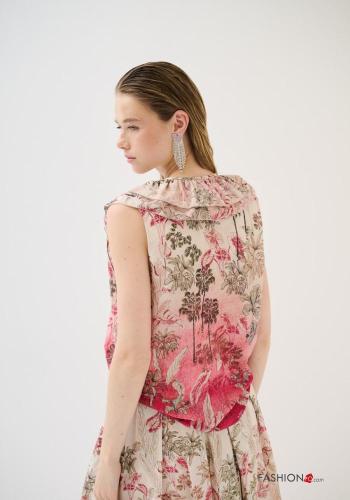 Top in Cotone senza maniche Fantasia floreale con balze scollo a V - ph 4