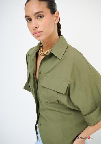 Camicia in Lino maniche corte con colletto con bottoni con tasche - ph 2
