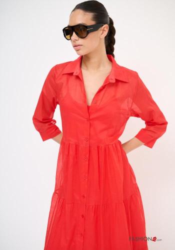 mit kragen Blusenkleid aus Baumwolle mit Volants 3/4 ärmel mit Knöpfen - ph 2