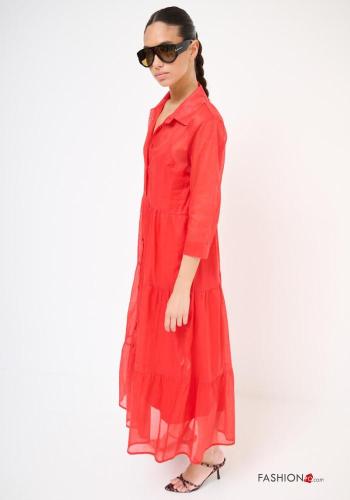 mit kragen Blusenkleid aus Baumwolle mit Volants 3/4 ärmel mit Knöpfen - ph 3