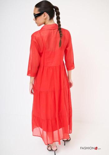 mit kragen Blusenkleid aus Baumwolle mit Volants 3/4 ärmel mit Knöpfen - ph 4