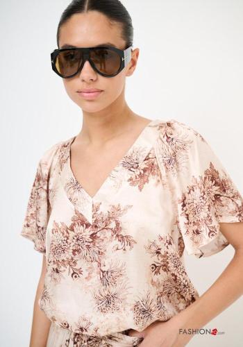 Blusa maniche corte Fantasia floreale scollo a V - ph 2