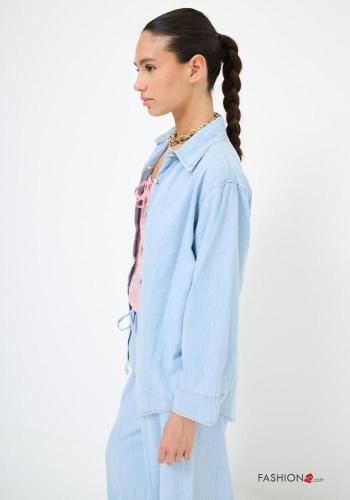 Camicia in Cotone con colletto denim maniche lunghe con bottoni - ph 2