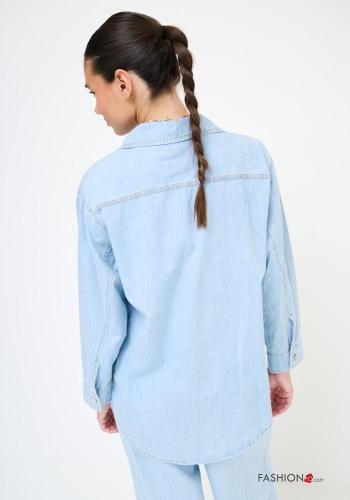 Camicia in Cotone con colletto denim maniche lunghe con bottoni - ph 3