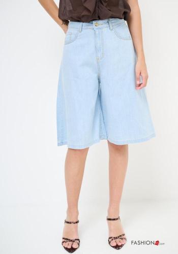 Bermuda in Cotone al ginocchio denim vita alta con tasche con bottoni con zip - ph 2