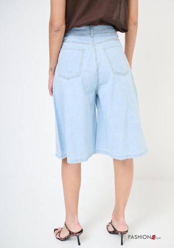 Bermuda in Cotone al ginocchio denim vita alta con tasche con bottoni con zip - ph 3