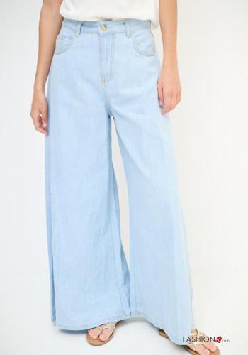 Jeans in Cotone vita alta wide leg con tasche con bottoni con zip - ph 2