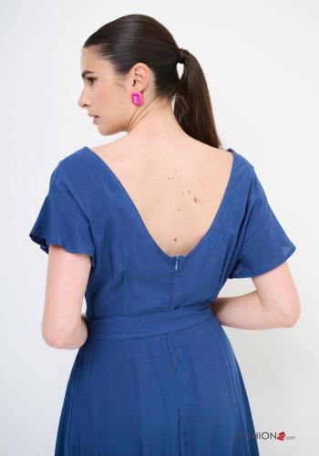 Abito maniche corte scollato sulla schiena con cintura in stoffa scollo a V con zip - ph 4