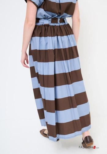 Striped full Cotton Skirt with fabric belt with elastic with pockets - ph 3