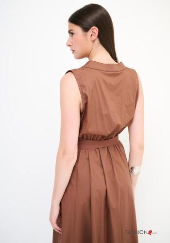 ärmellos Blusenkleid aus Baumwolle mit Knöpfen mit stoffgürtel mit Taschen - ph 3