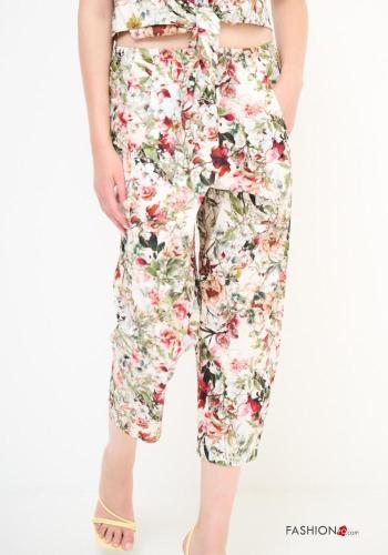 Blumenmuster Hose aus Baumwolle mit Taschen mit gummizug - ph 2