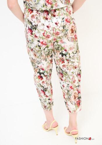Blumenmuster Hose aus Baumwolle mit Taschen mit gummizug - ph 3