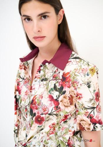 Camicia in Cotone maniche corte con colletto Fantasia floreale con bottoni con nodo - ph 2