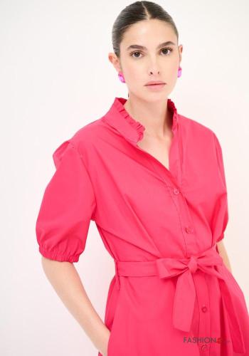 kurze ärmel Blusenkleid aus Baumwolle mit stoffgürtel - ph 2