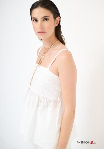 Top in Cotone scollato sulla schiena Fantasia ricamata - ph 2