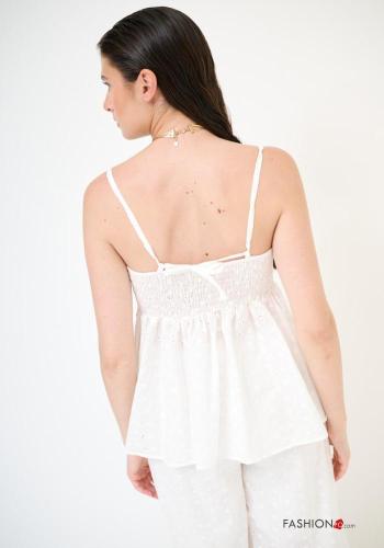 Top in Cotone scollato sulla schiena Fantasia ricamata - ph 3